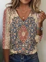 Print Casual V Neck Long Sleeve T-Shirt