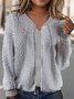 Loose Casual Plain Crew Neck Jacket