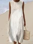 Geometric Casual Cotton Crew Neck Dress With No