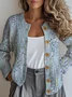 Loose Ethnic Crew Neck Gradient Pattern Cardigan