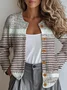 Women Striped Ethnic Spring/Fall Micro-Elasticity Daily Loose Crew Neck Regular Regular Cardigans