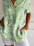 Women's Short Sleeve Shirt Summer Green Floral Printing Shirt Collar Daily Going Out Casual Top