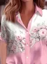 Women's Short Sleeve Shirt Summer Pink Floral Printing Shirt Collar Daily Going Out Casual Top