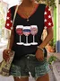 Women's Red Wine & Blue Print T-Shirt