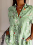Women's Short Sleeve Shirt Summer Green Floral Printing Shirt Collar Daily Going Out Casual Top