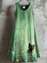 Casual Linen Floral Crew Neck Dress With No