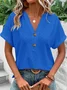 Women's Short Sleeve T-shirt Summer Yellow Plain Buckle V Neck Daily Going Out Casual Top