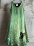 Casual Linen Floral Crew Neck Dress With No