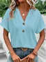 Women's Short Sleeve T-shirt Summer Yellow Plain Buckle V Neck Daily Going Out Casual Top