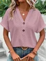Women's Short Sleeve T-shirt Summer Yellow Plain Buckle V Neck Daily Going Out Casual Top