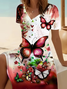 Women's Short Sleeve Summer Wine Red Floral Printing V Neck Daily Going Out Casual Midi A-Line Fit & Flare Dress Dress