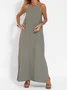 Women's Sleeveless Summer White Plain Split Joint Crew Neck Daily Going Out Vintage Maxi A-Line Tank Dress