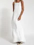 Women's Sleeveless Summer White Plain Split Joint Crew Neck Daily Going Out Vintage Maxi A-Line Tank Dress