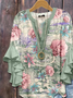 Women's Half Sleeve Shirt Summer Green Floral Printing V Neck Daily Going Out Casual Top