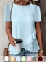 Women's Short Sleeve T-shirt Summer Sky Blue Plain Hollow Out Crew Neck Daily Going Out Casual Top