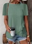 Women's Short Sleeve T-shirt Summer Sky Blue Plain Hollow Out Crew Neck Daily Going Out Casual Top