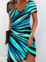 Women's Short Sleeve Summer Blue Abstract V Neck Daily Going Out Casual Midi A-Line Fit & Flare Dress Dress