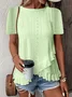 Women's Short Sleeve T-shirt Summer Sky Blue Plain Hollow Out Crew Neck Daily Going Out Casual Top