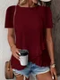 Women's Short Sleeve T-shirt Summer Sky Blue Plain Hollow Out Crew Neck Daily Going Out Casual Top