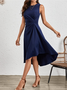 Women's Sleeveless Summer Red Plain Split Joint Crew Neck Daily Going Out Vintage Midi A-Line Tank Dress