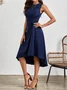 Women's Sleeveless Summer Red Plain Split Joint Crew Neck Daily Going Out Vintage Midi A-Line Tank Dress