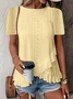 Women's Short Sleeve T-shirt Summer Sky Blue Plain Hollow Out Crew Neck Daily Going Out Casual Top