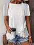 Women's Short Sleeve T-shirt Summer Sky Blue Plain Hollow Out Crew Neck Daily Going Out Casual Top