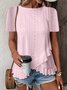 Women's Short Sleeve T-shirt Summer Sky Blue Plain Hollow Out Crew Neck Daily Going Out Casual Top