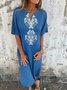 Vintage Notched Loose Dress With No