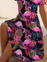 Women's Short Sleeve Summer Black Flamingo Printing V Neck Daily Going Out Casual Midi A-Line Fit & Flare Dress Dress