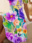 Women's Short Sleeve Summer Purple Floral Printing V Neck Daily Going Out Casual Midi A-Line Fit & Flare Dress Dress