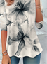 Women's Floral Print Casual Crew Neck Long Sleeve Tunic Waist Tee