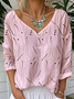 Print Casual V Neck Long Sleeve T-Shirt