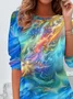 Women's Abstract Print Casual Round Neck Long Sleeve Tunic T-Shirt