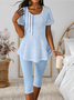 Regular Fit Crew Neck Casual Striped Two-Piece Set