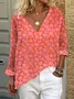Print Casual V Neck Long Sleeve T-Shirt
