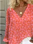 Print Casual V Neck Long Sleeve T-Shirt