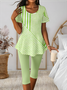 Regular Fit Crew Neck Casual Striped Two-Piece Set