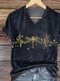 Women's Short Sleeve T-shirt Summer Black Dragonfly Printing V Neck Daily Going Out Casual Top