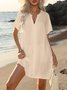Casual Plain V Neck Mini Dress