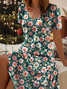 Women's Short Sleeve Summer Green Floral Printing V Neck Daily Going Out Casual Midi A-Line Fit & Flare Dress Dress