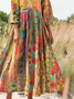 Women's Bohemian Floral Print Flowy Cotton Crew Neck Dress