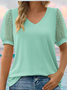 Women's Short Sleeve T-shirt Summer Green Plain Jacquard V Neck Puff Sleeve Daily Going Out Casual Top