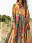 Women's Bohemian Floral Print Flowy Cotton Crew Neck Dress
