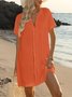 Casual Plain V Neck Mini Dress