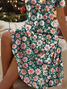 Women's Short Sleeve Summer Green Floral Printing V Neck Daily Going Out Casual Midi A-Line Fit & Flare Dress Dress
