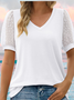 Women's Short Sleeve T-shirt Summer Green Plain Jacquard V Neck Puff Sleeve Daily Going Out Casual Top