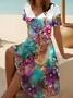 Women's Short Sleeve Summer As Picture Floral Printing V Neck Daily Going Out Casual Midi A-Line Fit & Flare Dress Dress