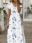 Women's Floral Print V-Neck Short Sleeve Slit Dress