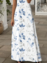 Women's Floral Print V-Neck Short Sleeve Slit Dress